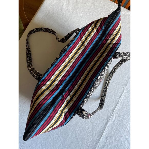 Vera Bradley Large Tote Bag With Striped Zipper & Black Floral Pattern - Picture 5 of 13